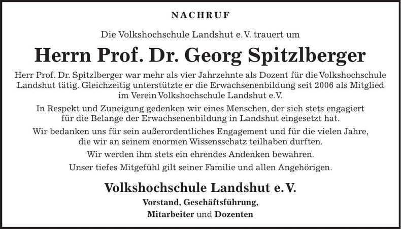 Traueranzeige Georg Spitzlberger