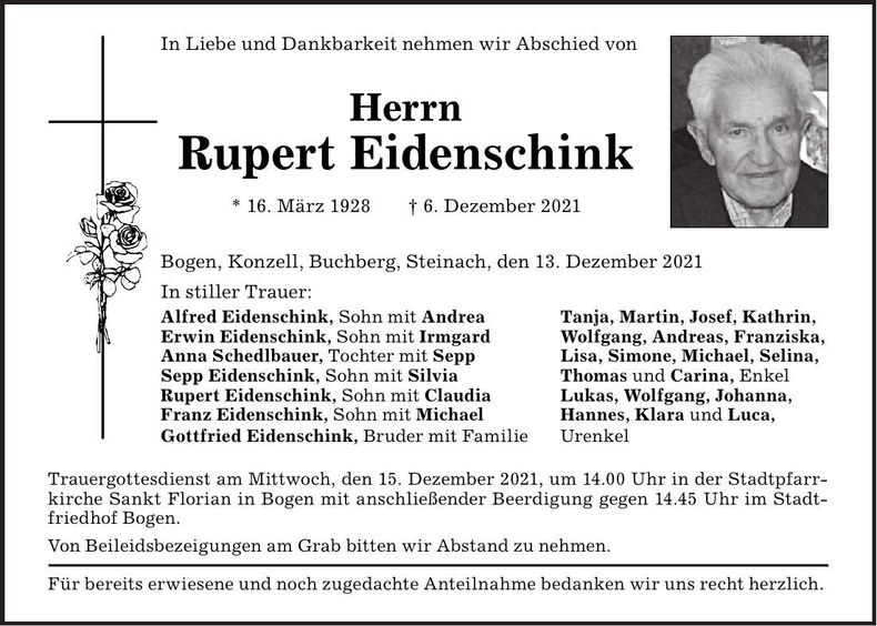 Traueranzeige Rupert Eidenschink