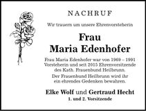 Traueranzeige Maria Edenhofer