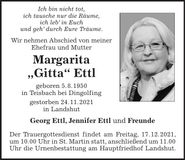 Traueranzeige Margarita Ettl