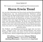 Traueranzeige Erwin Treml