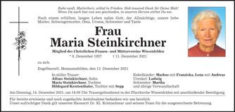 Traueranzeige Maria Steinkirchner