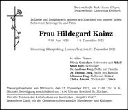 Traueranzeige Hildegard Kainz