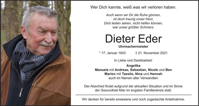 Traueranzeige Dieter Eder