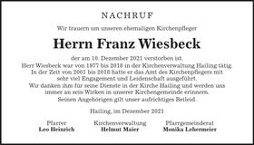 Traueranzeige Franz Wiesbeck