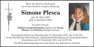 Traueranzeige Simone Plesca