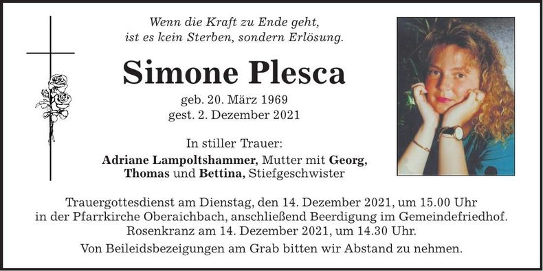 Traueranzeige Simone Plesca