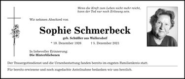 Traueranzeige Sophie Schmerbeck