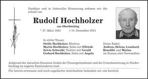 Traueranzeige Rudolf Hochholzer