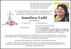 Traueranzeige Anneliese Loibl