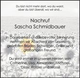 Traueranzeige Sascha Schmidbauer