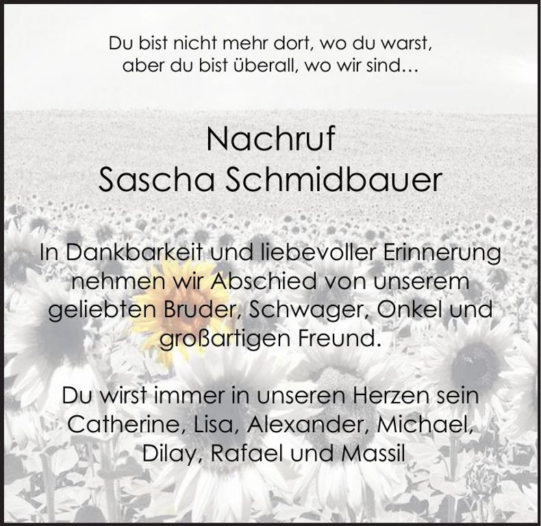 Traueranzeige Sascha Schmidbauer