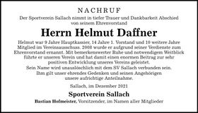Traueranzeige Helmut Daffner