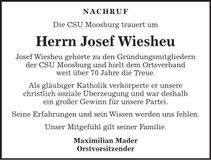 Traueranzeige Josef Wiesheu