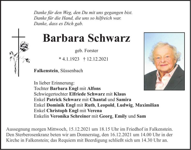 Traueranzeige Barbara Schwarz