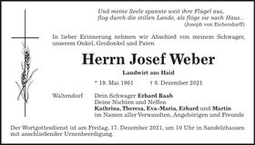 Traueranzeige Josef Weber