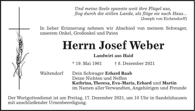 Traueranzeige Josef Weber