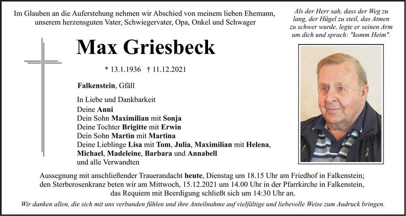 Traueranzeige Max Griesbeck