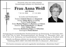 Traueranzeige Anna Weiß