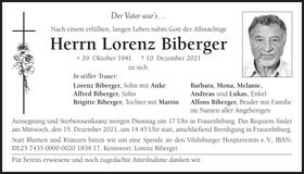 Traueranzeige Lorenz Biberger