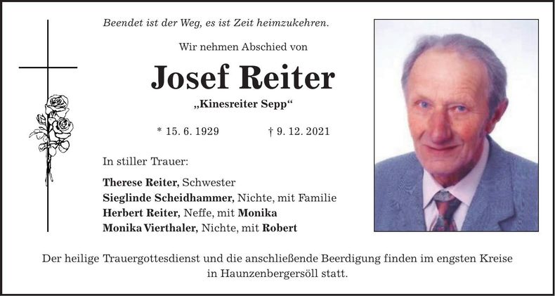 Traueranzeige Josef Reiter