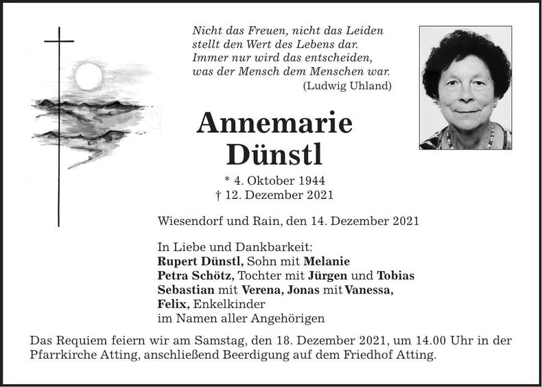 Traueranzeige Annemarie Dünstl