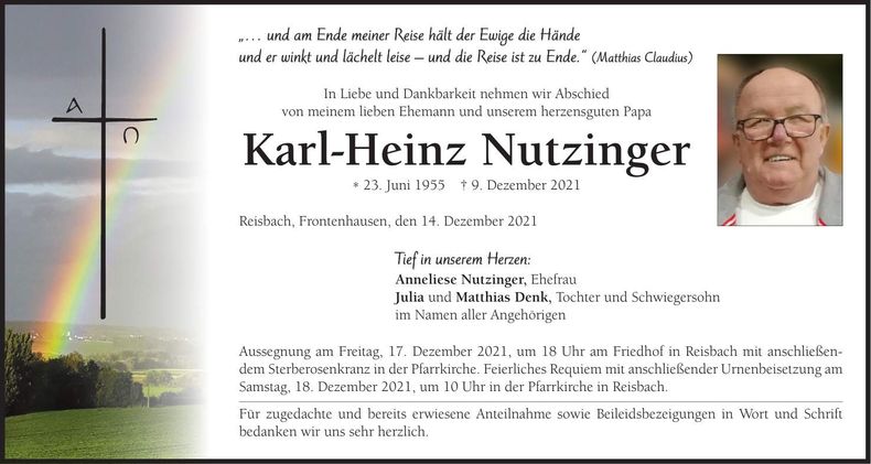 Traueranzeige Karl-Heinz Nutzinger