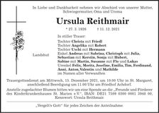 Traueranzeige Ursula Reithmair
