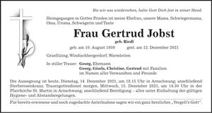 Traueranzeige Gertraud Jobst