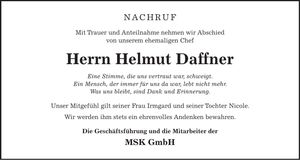 Traueranzeige Helmut Daffner