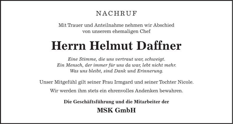 Traueranzeige Helmut Daffner