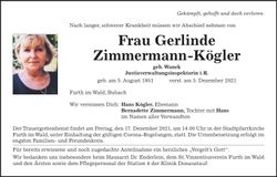 Traueranzeige Gerlinde Zimmermann-Kögler