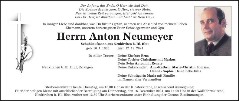 Traueranzeige Anton Neumeyer