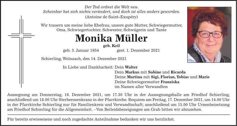 Traueranzeige Monika Müller