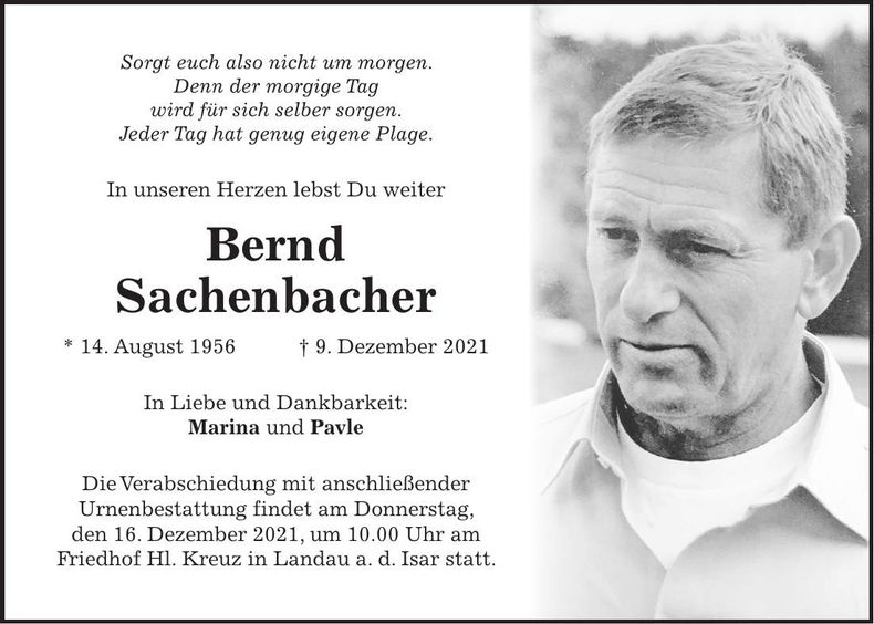 Traueranzeige Bernd Sachenbacher