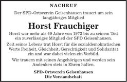 Traueranzeige Horst Frauchinger