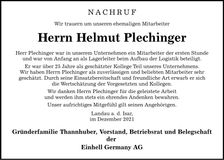 Traueranzeige Helmut Plechinger