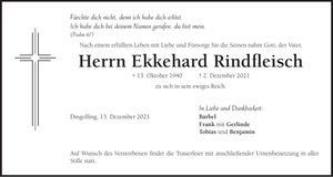 Traueranzeige Ekkehard Rindfleisch
