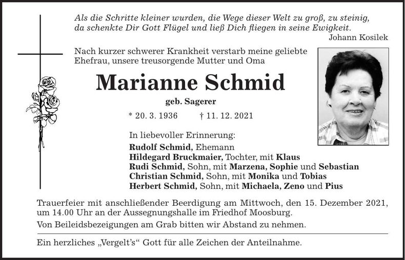 Traueranzeige Marianne Schmid