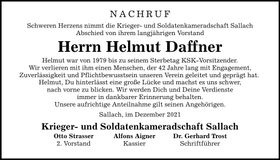 Traueranzeige Helmut Daffner