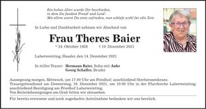 Traueranzeige Therese Baier