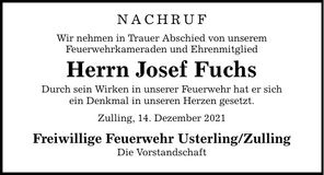 Traueranzeige Josef Fuchs