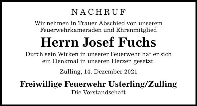 Traueranzeige Josef Fuchs