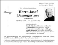 Traueranzeige Josef Baumgartner