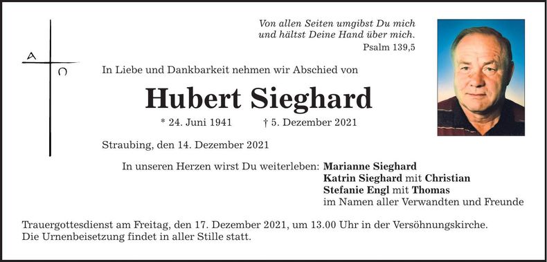 Traueranzeige Hubert Sieghard