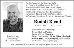 Traueranzeige Rudolf Blendl