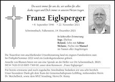 Traueranzeige Franz Eiglsperger