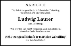 Traueranzeige Ludwig Laurer