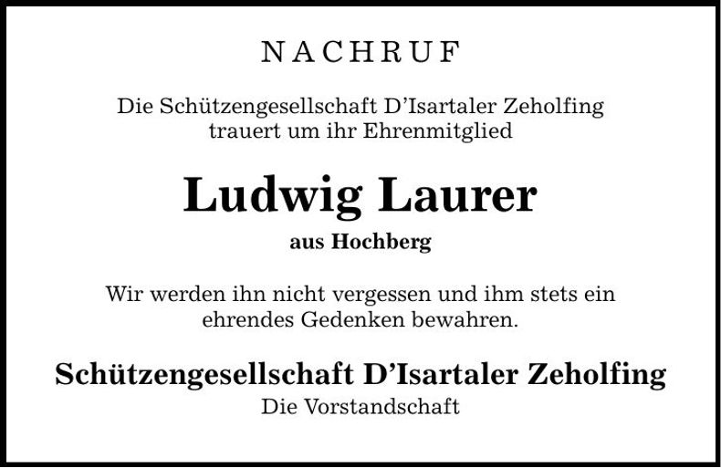 Traueranzeige Ludwig Laurer