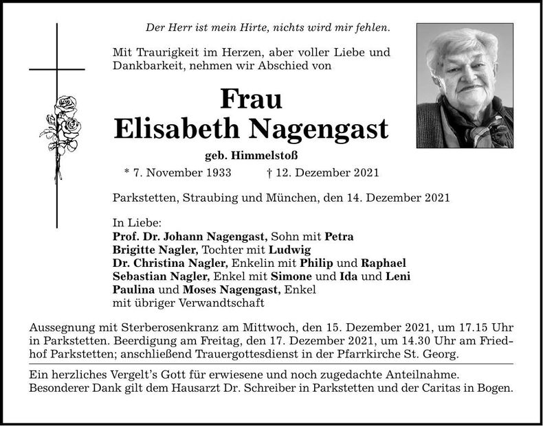 Traueranzeige Elisabeth Nagengast